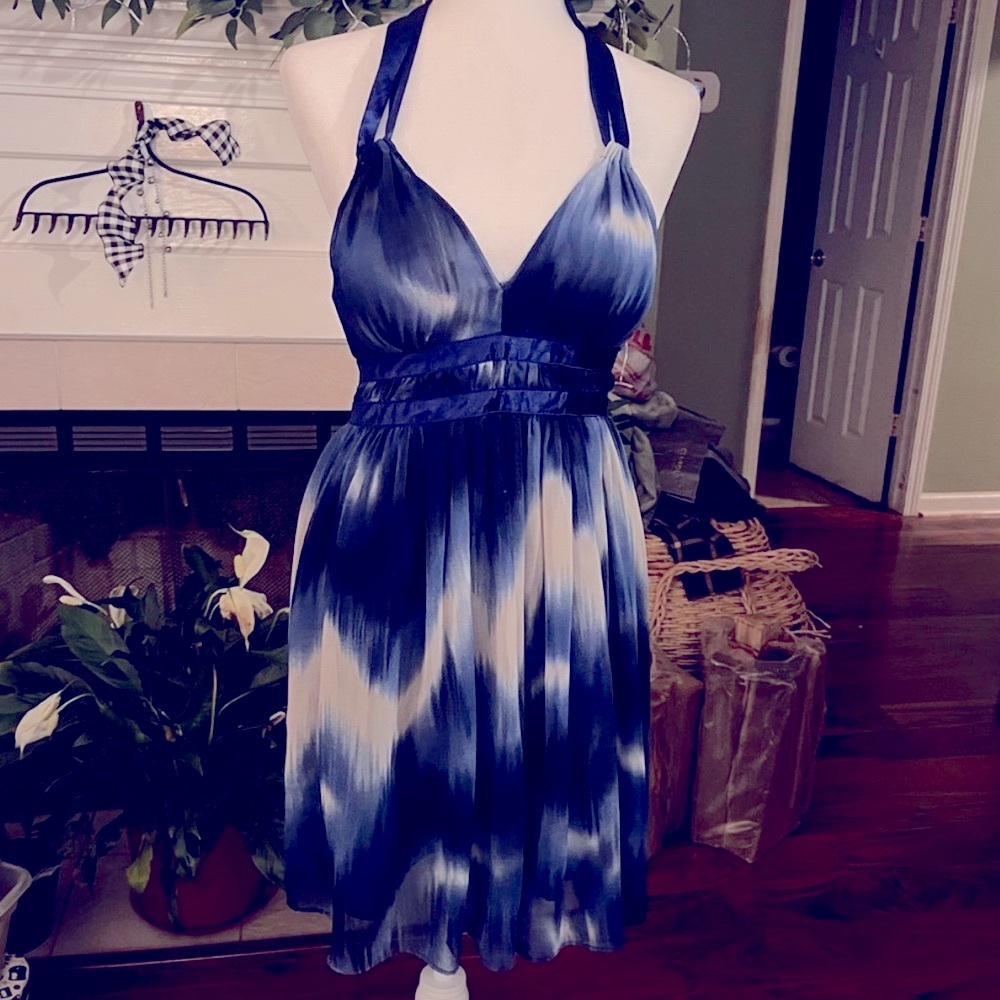 Gorgeous blue and white flowy halter top style dress
